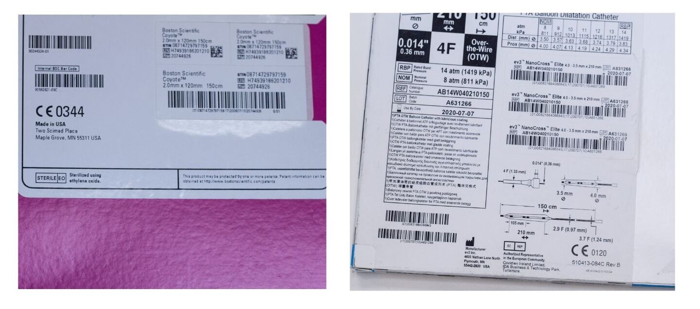 Product packaging can have multiple barcodes like this, making it difficult for staff to know what to scan. Operating Room Supply Chain Automation helps by removing the guessing game of scanning, capturing all product details and processing the data with computer vision and machine learning.