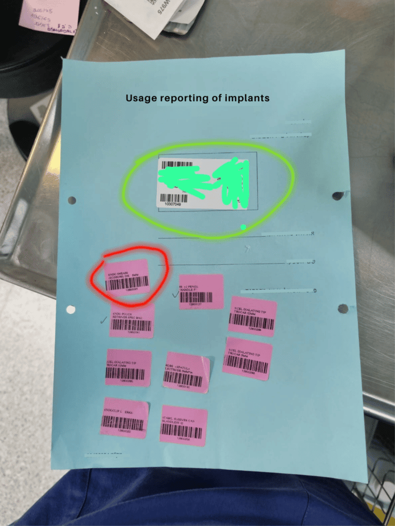 Reporting of implants using stickers and manual documentation in patient files