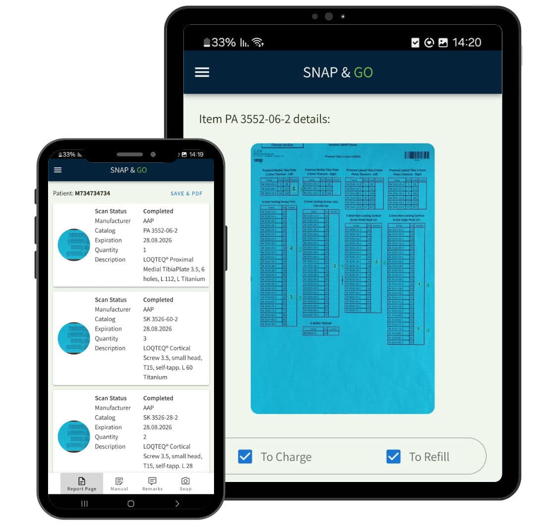 Snap&Go records every item guaranteeing orthopedic surgery charge capture beating standard EHR method