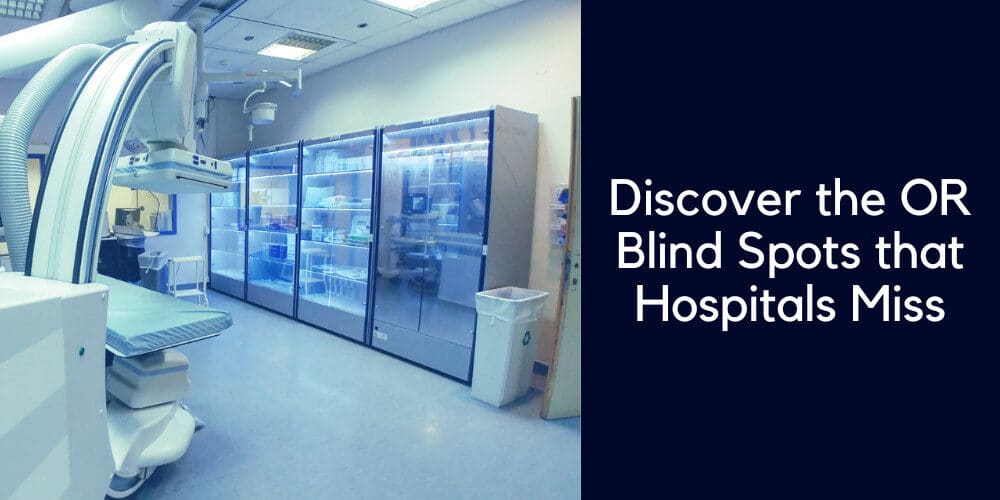 OR inventory blind spots, with a picture of a procedural room and RFID smart cabinet
